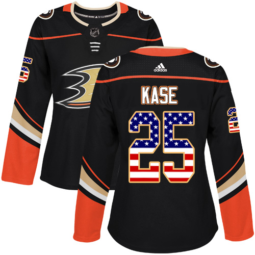 Adidas Ducks #25 Ondrej Kase Black Home Authentic USA Flag Women's Stitched NHL Jersey - Click Image to Close